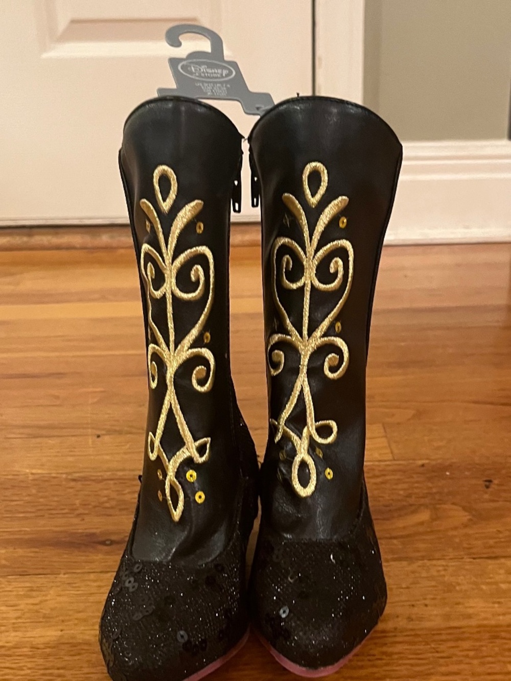 NWT Disney Store Frozen 2 Princess Anna Costume Boots Black Gold Girls Size 9/10
